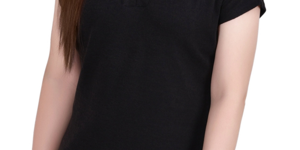 Blusa de malha feminina NY Collection com manga e gola grommet, preta, tamanho pequeno