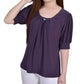 Blusa feminina manga curta balão NY Collection, roxa, tamanho pequeno grande