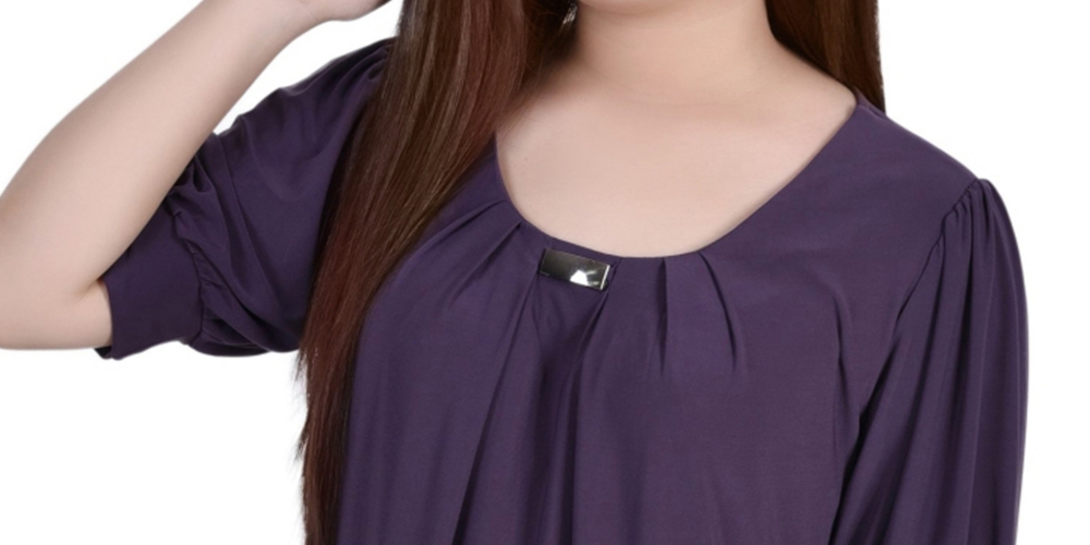 Blusa feminina manga curta balão NY Collection, roxa, tamanho pequeno grande