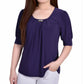 Blusa feminina manga curta balão NY Collection, roxa, tamanho pequeno médio