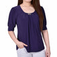 Blusa feminina manga curta balão NY Collection, roxa, tamanho pequeno médio