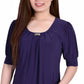 Blusa feminina manga curta balão NY Collection, roxa, tamanho pequeno médio