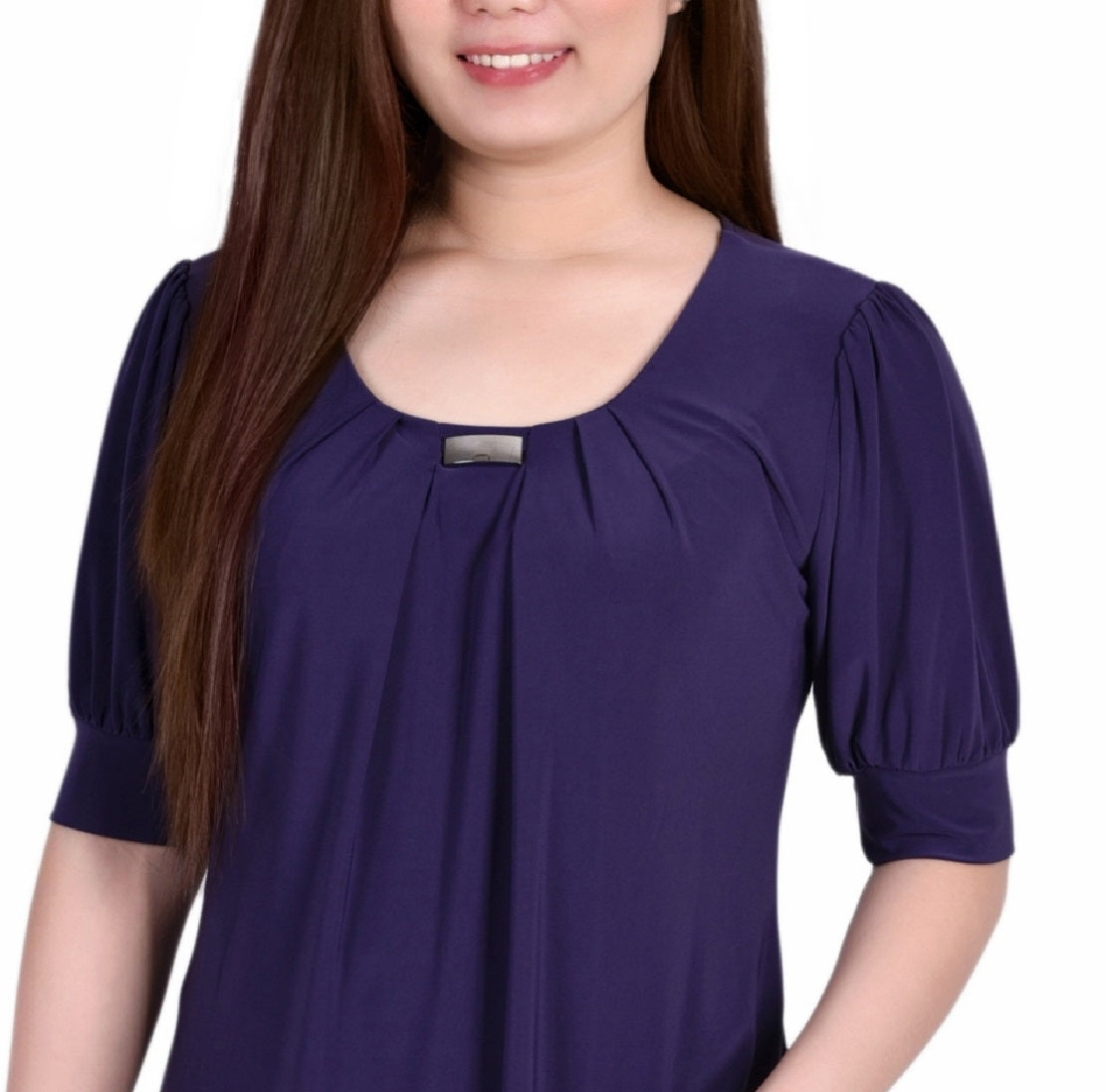 Blusa feminina manga curta balão NY Collection, roxa, tamanho pequeno médio