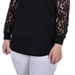 Blusa feminina plus size de renda longa, preta, tamanho 1X, coleção NY