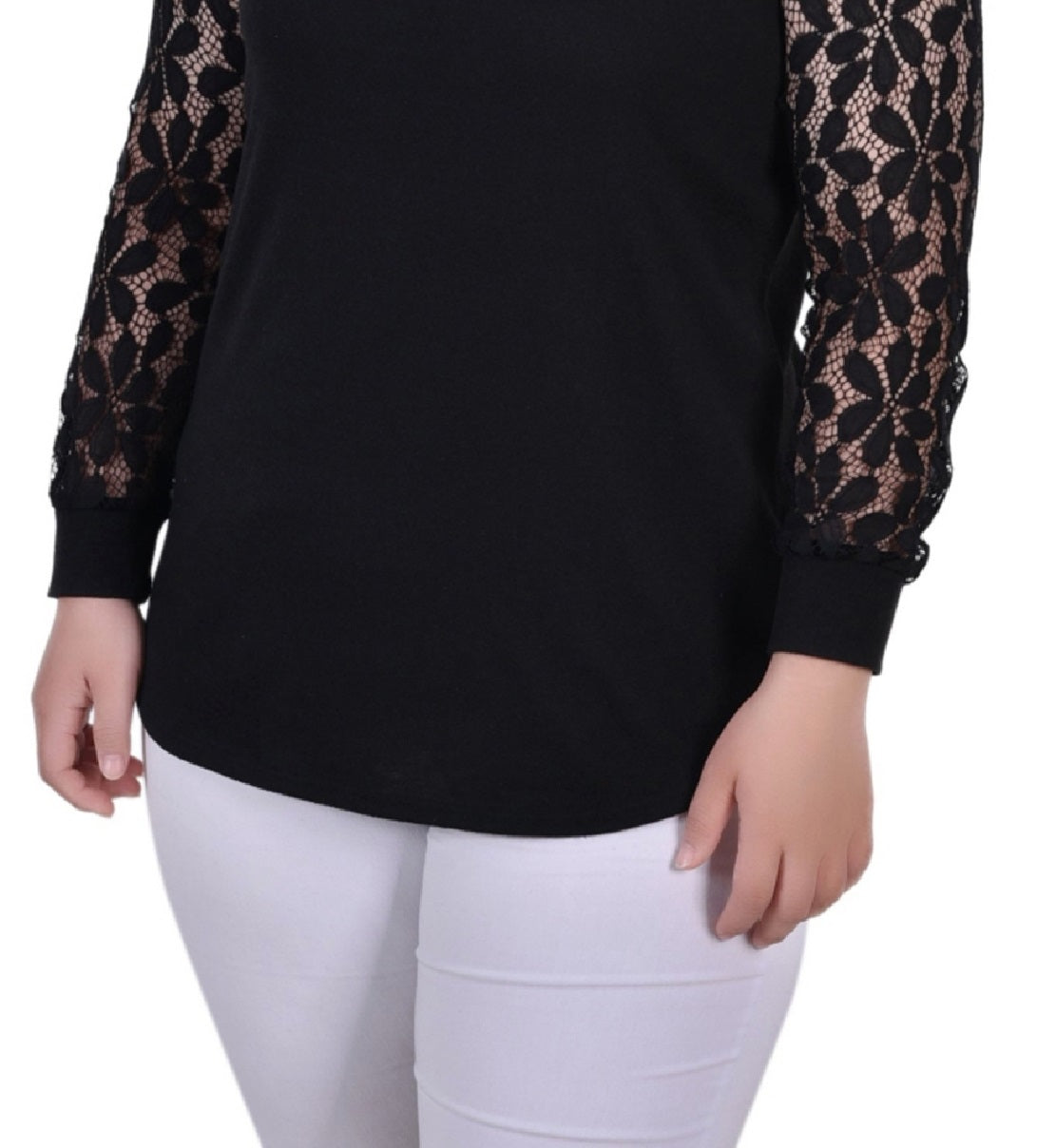 Blusa feminina plus size de renda longa, preta, tamanho 1X, coleção NY
