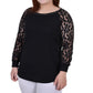 Blusa feminina plus size de renda longa, preta, tamanho 1X, coleção NY