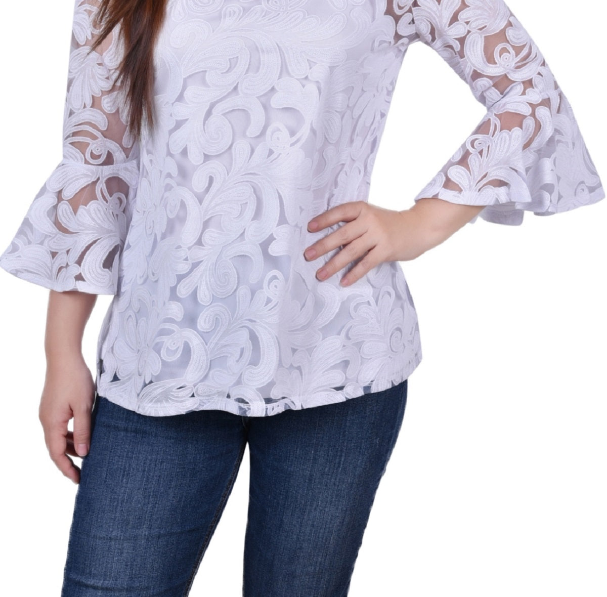 Blusa feminina NY Collection com manga sino e camisola lisa, branca, tamanho M