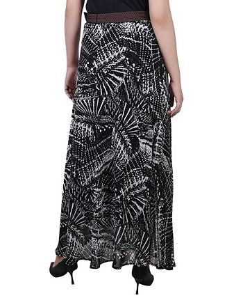 Saia longa feminina de chiffon estampada com cinto, preta, tamanho pequeno grande, NY Collection
