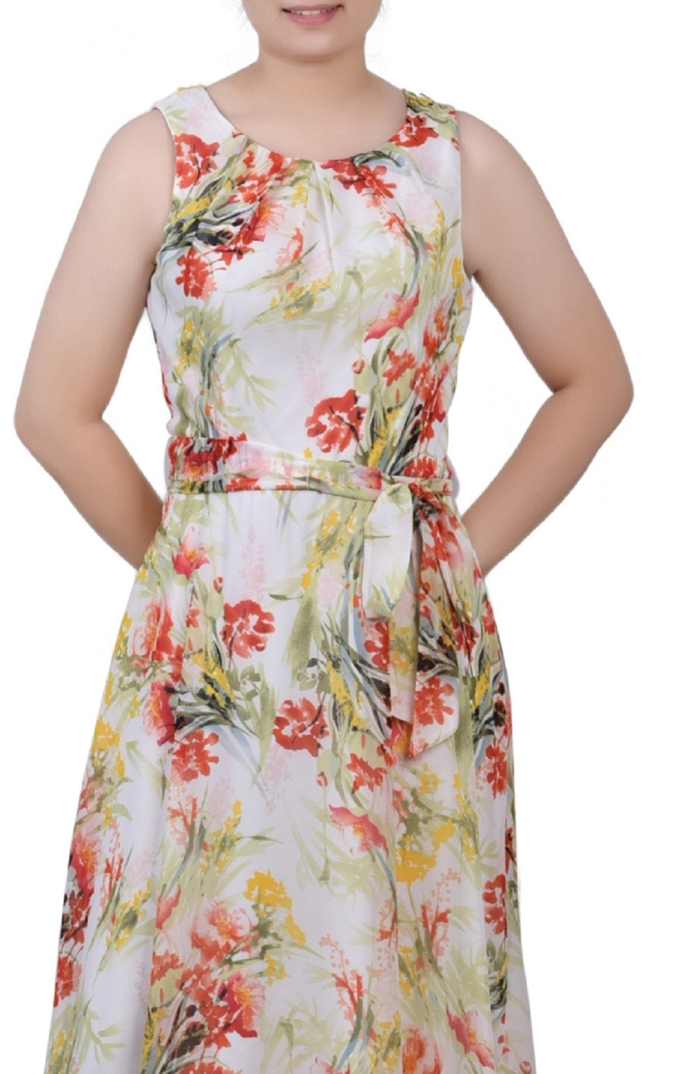 Vestido feminino de chiffon sem mangas com cinto e mangas compridas, tamanho pequeno e marrom, da coleção NY