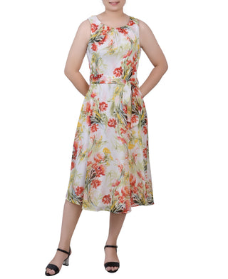 Vestido feminino de chiffon sem mangas com cinto e mangas compridas, tamanho pequeno e marrom, da coleção NY