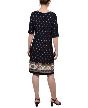 Vestido feminino NY Collection com manga cotovelo e comprimento até o joelho, azul, tamanho pequeno grande