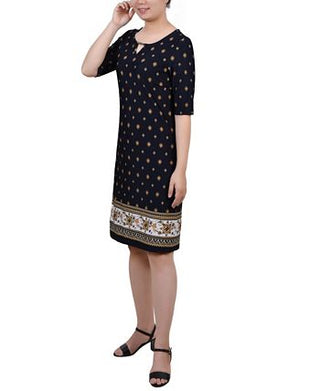 Vestido feminino NY Collection com manga cotovelo e comprimento até o joelho, azul, tamanho pequeno grande