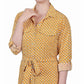 Vestido-camisa feminino estampado de manga comprida com aba dobrada, tamanho pequeno e grande, amarelo, da coleção NY