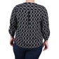 Blusa feminina plus size NY Collection, manga 3/4, gola Y, preta, tamanho 2X