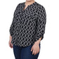 Blusa feminina plus size NY Collection, manga 3/4, gola Y, preta, tamanho 2X