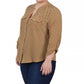 Blusa feminina NY Collection com manga 3/4 e decote em Y, amarela, tamanho 2X