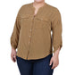 Blusa feminina NY Collection com manga 3/4 e decote em Y, amarela, tamanho 2X
