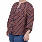 Blusa feminina plus size NY Collection, manga 3/4, gola Y, azul, tamanho 2X