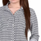 Blusa feminina NY Collection com manga 3/4 e gola entalhada e aba dobrada, tamanho pequeno médio, cinza