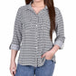 Blusa feminina NY Collection com manga 3/4 e gola entalhada e aba dobrada, tamanho pequeno médio, cinza