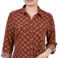 Blusa feminina NY Collection com manga 3/4 e gola entalhada e aba dobrada, tamanho pequeno e médio