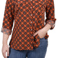 Blusa feminina NY Collection com manga 3/4 e gola entalhada e aba dobrada, tamanho pequeno e médio
