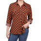 Blusa feminina NY Collection com manga 3/4 e gola entalhada e aba dobrada, tamanho pequeno e médio
