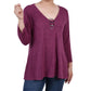 Blusa feminina NY Collection com manga 3/4 e 3 argolas, rosa, tamanho grande