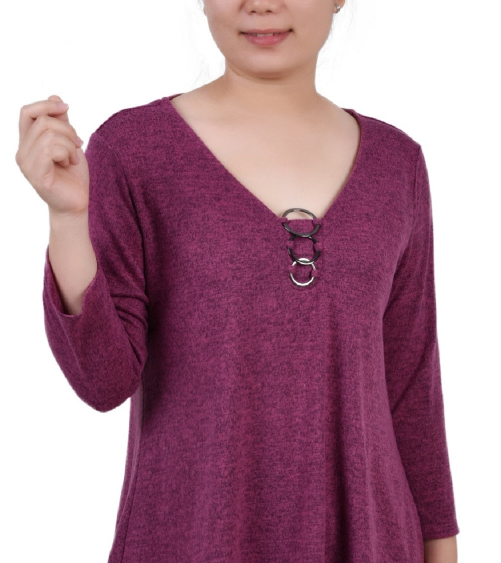 Blusa feminina NY Collection com manga 3/4 e 3 argolas, rosa, tamanho grande