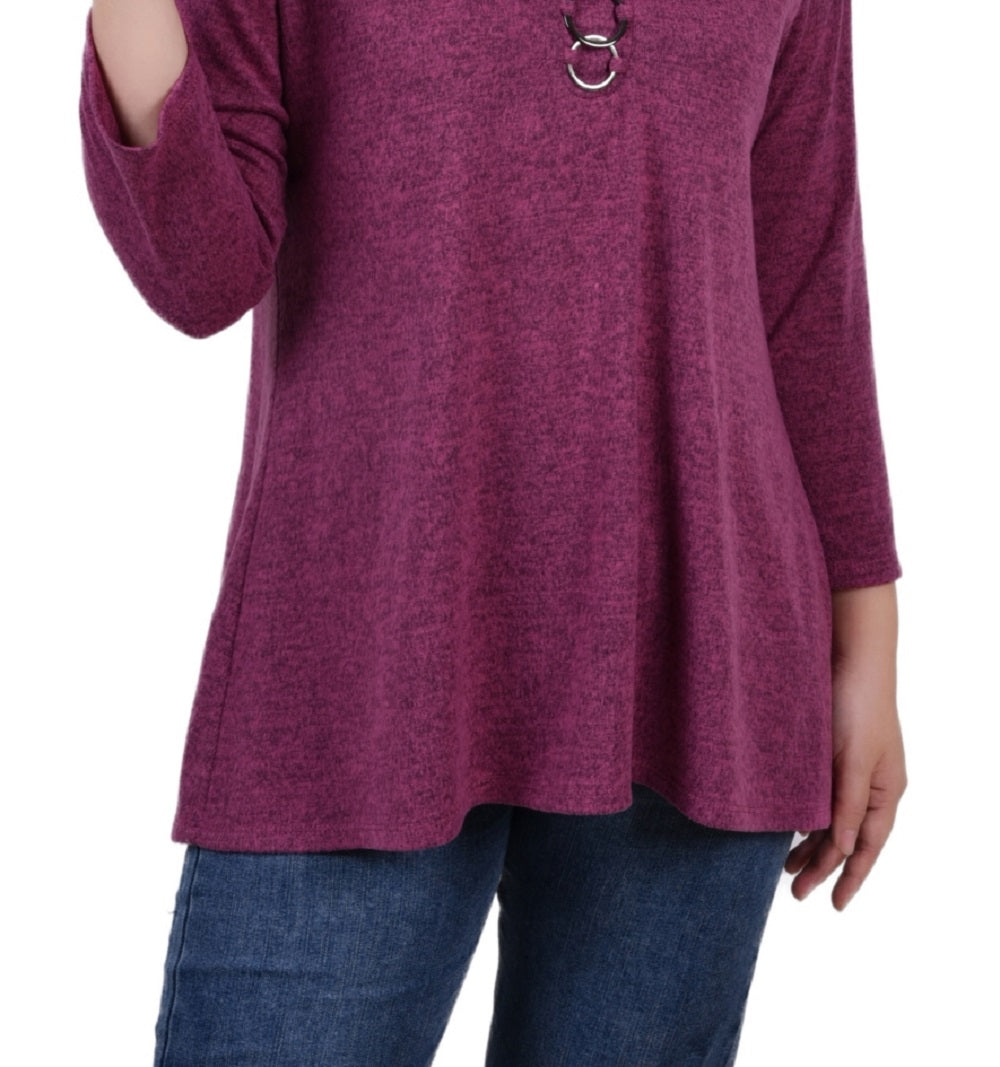 Blusa feminina NY Collection com manga 3/4 e 3 argolas, rosa, tamanho grande