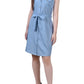 Vestido de cambraia feminino sem mangas com cinto e cinto Ny Collection, azul, tamanho médio
