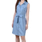 Vestido de cambraia feminino sem mangas com cinto e cinto Ny Collection, azul, tamanho médio