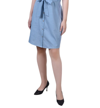 Vestido de cambraia feminino sem mangas com cinto e cinto Ny Collection, azul, tamanho médio