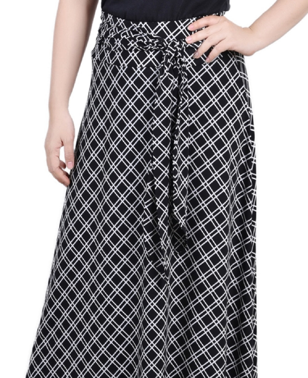 Saia longa feminina NY Collection com faixa na cintura e amarração, cinza, tamanho pequeno grande