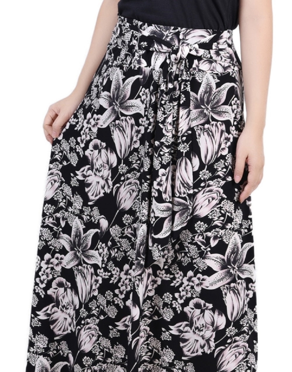 Saia longa estampada feminina NY Collection, preta, tamanho pequeno grande