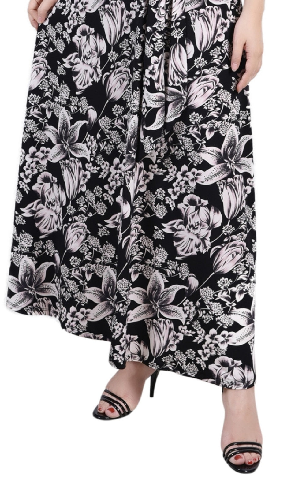 Saia longa estampada feminina NY Collection, preta, tamanho pequeno grande