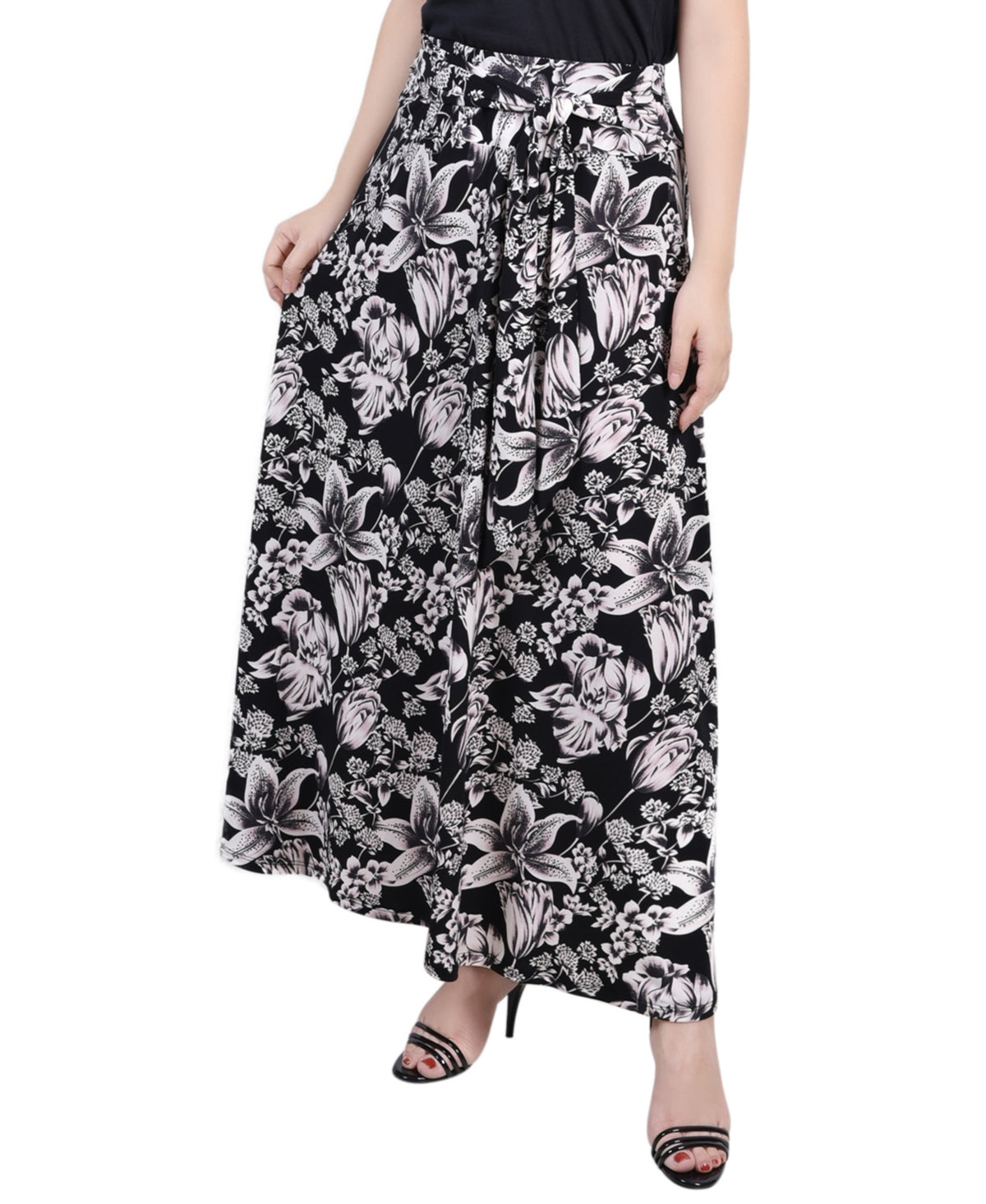 Saia longa estampada feminina NY Collection, preta, tamanho pequeno grande