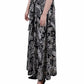 Saia longa estampada feminina NY Collection com faixa na cintura e amarração, preta, tamanho pequeno médio