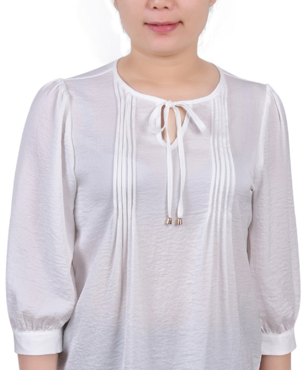 Blusa de cetim feminina NY Collection com manga cotovelo, branca, tamanho pequeno e pequeno