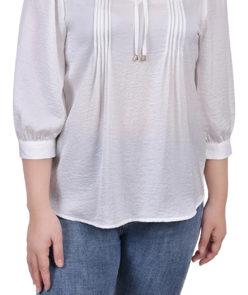 Blusa de cetim feminina NY Collection com manga cotovelo, branca, tamanho pequeno e pequeno