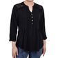 Blusa feminina NY Collection com manga franzida e pregas, preta, tamanho pequeno grande