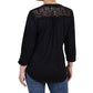 Blusa feminina NY Collection com manga franzida e pregas, preta, tamanho pequeno grande