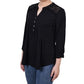 Blusa feminina NY Collection com manga franzida e pregas, preta, tamanho pequeno grande