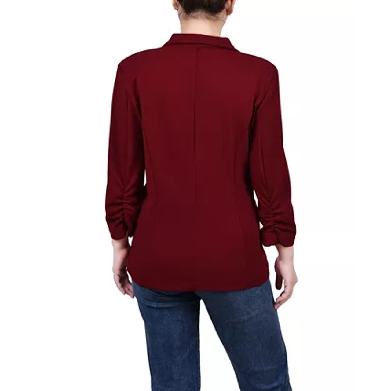Jaqueta de crepe Scuba feminina NY Collection com manga 3/4, vermelha, tamanho pequeno M