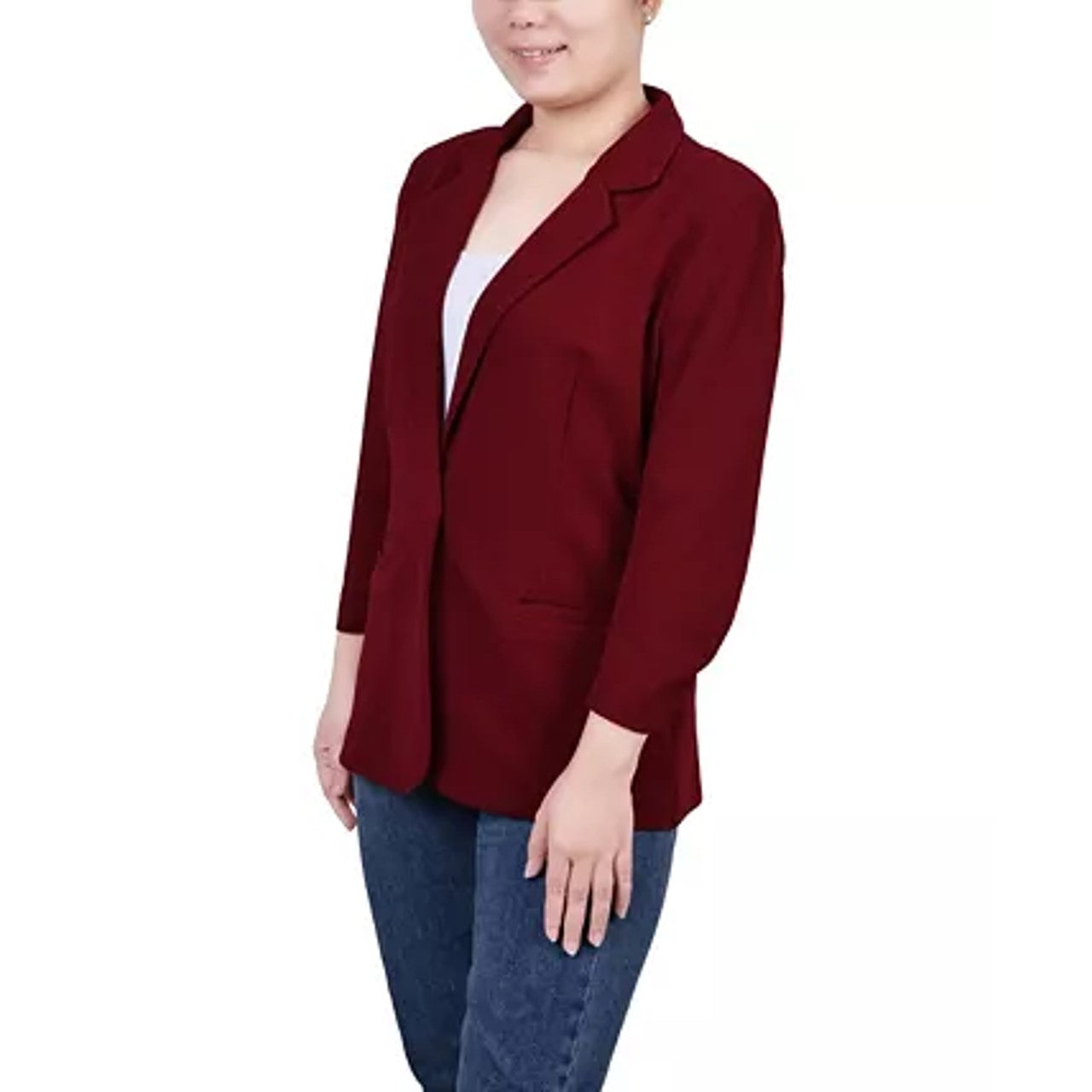 Jaqueta de crepe Scuba feminina NY Collection com manga 3/4, vermelha, tamanho pequeno M