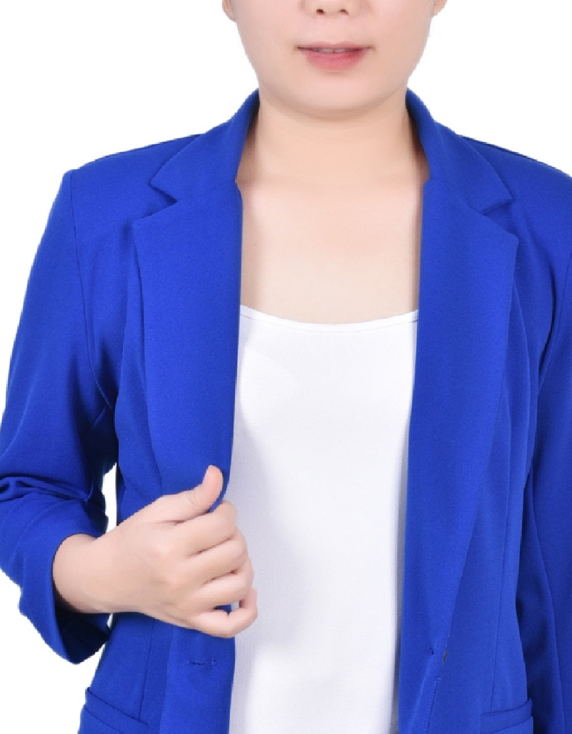 Jaqueta de crepe Scuba feminina NY Collection com manga 3/4, azul, tamanho pequeno e pequeno