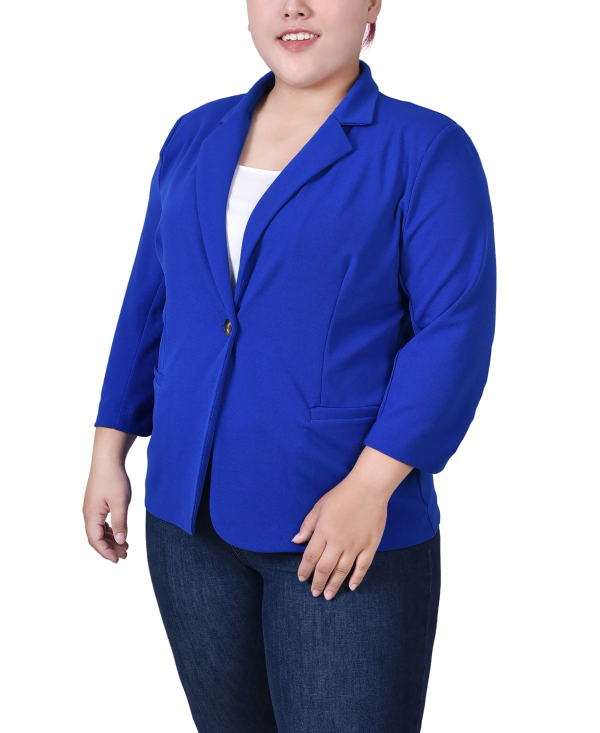 Jaqueta de crepe Scuba Plus com manga 3/4 feminina da NY Collection, azul, tamanho 2X