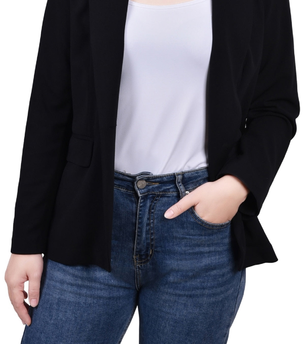 Jaqueta de crepe Scuba feminina de manga comprida da NY Collection, preta, tamanho pequeno grande