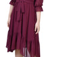 Vestido feminino NY Collection com manga 3/4, decote em V e babados, tamanho pequeno e grande, vermelho