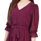 Vestido feminino NY Collection com manga 3/4, decote em V e babados, tamanho pequeno e grande, vermelho
